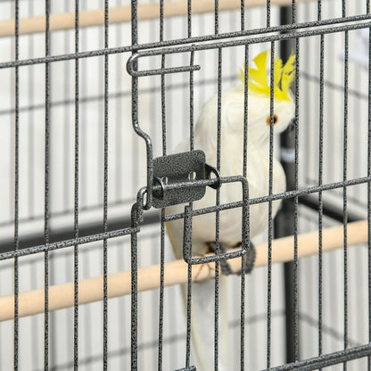 PawHut Large Bird Cage Budgie Cage for Finch Canaries Parakeet with Rolling Stand, Slide-out Tray, Storage Shelf, Food Containers, Dark Grey