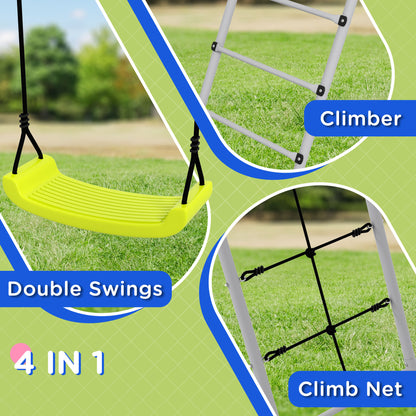 outsunny-4-in-1-metal-garden-swing-set-with-double-swings-climber-climbing-net-green