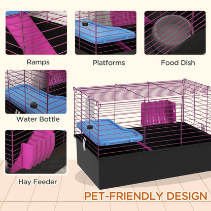 PawHut Chinchillas Small Rabbit Guinea Pig Small Animal Cage Pet Playhouse with Platform Ramp, 71 x 46 x 47 cm