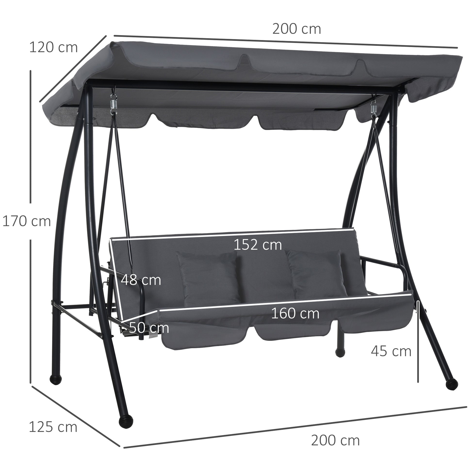 outsunny-2-in-1-patio-swing-chair-lounger-3-seater-garden-swing-seat-w-convertible-tilt-canopy-and-cushion-dark-grey