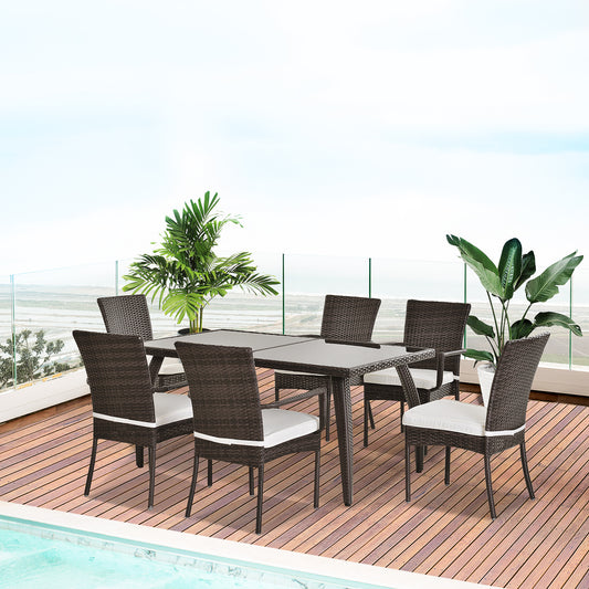 outsunny-6-seater-rattan-dining-set-6-wicker-weave-chairs-tempered-glass-top-dining-table-6-seater-outdoor-backyard-garden-furniture-brown