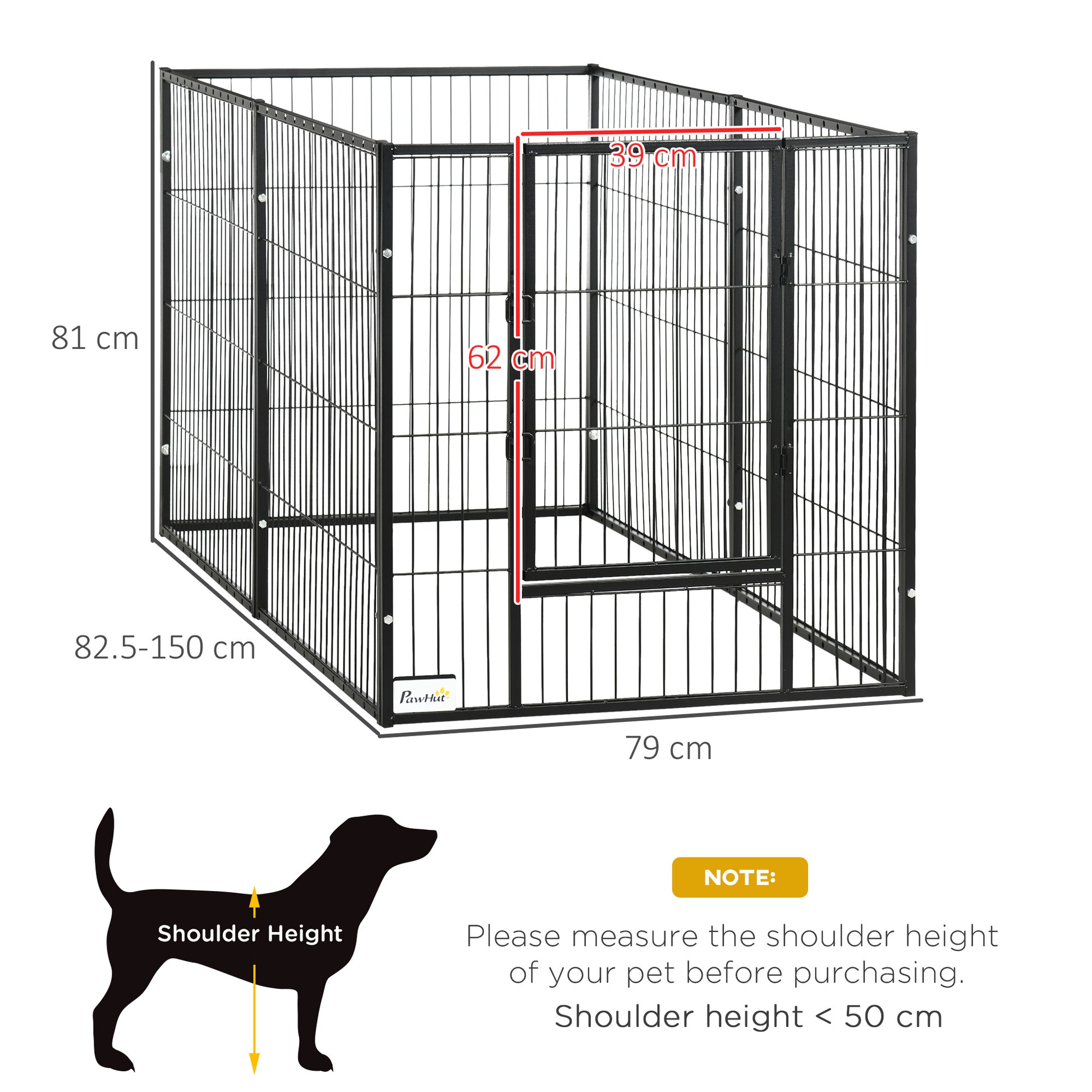 PawHut 82.5-150 cm x 81 cm Heavy Duty Pet Playpen, 6 Panel Exercise Pen for Dogs, Adjustable Length, Small and Medium Sized Dogs