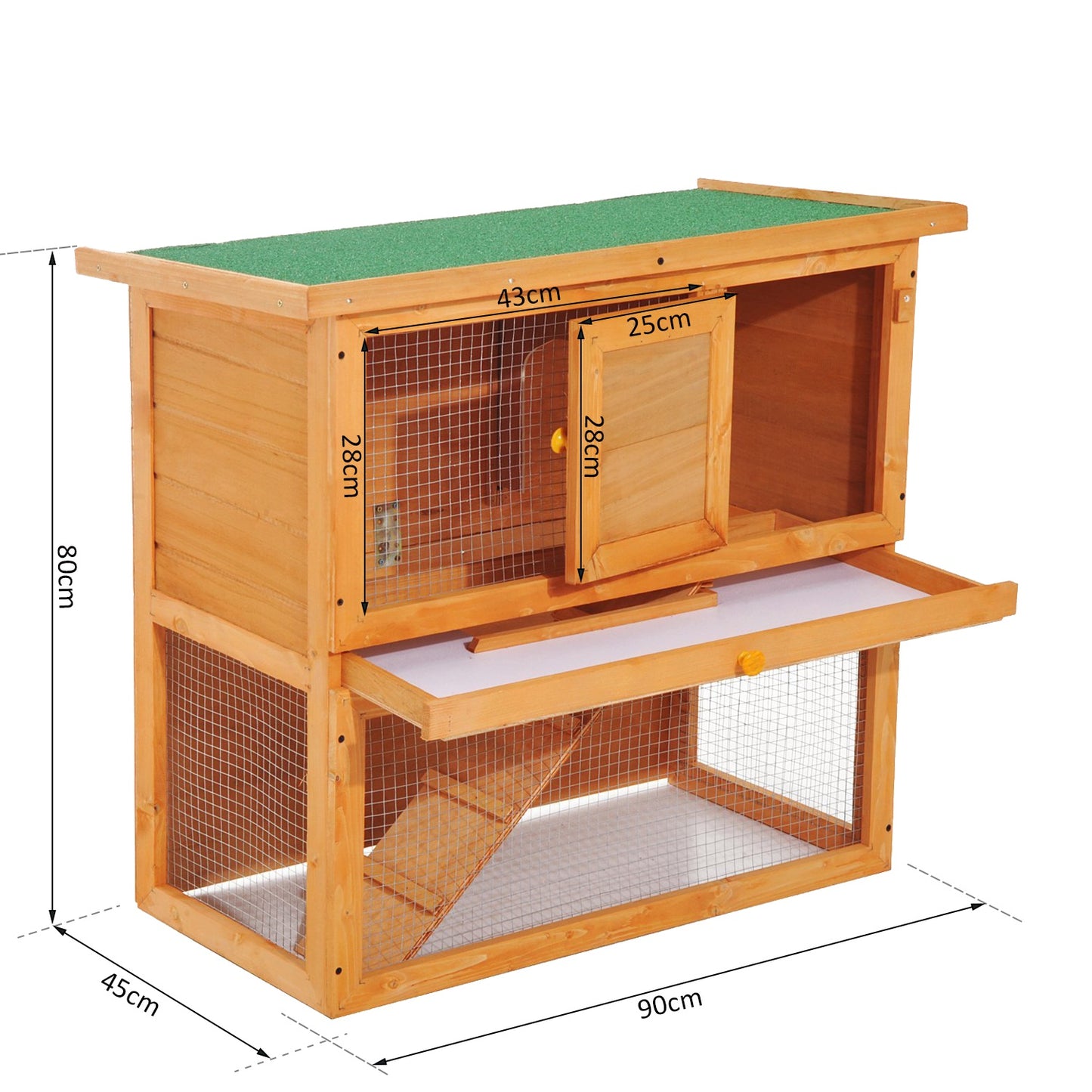 Pawhut Wooden  90cm 2 Tiers Rabbit Hutch 