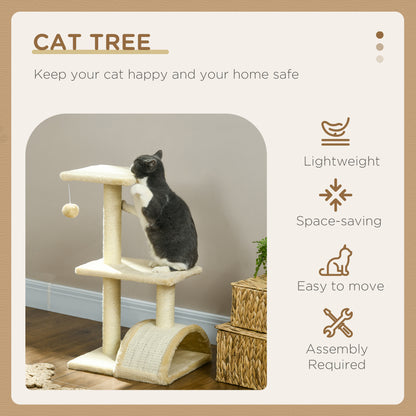 PawHut 72cm Cat Tree with Scratching Post, Pad for Indoor Cats - Cream White