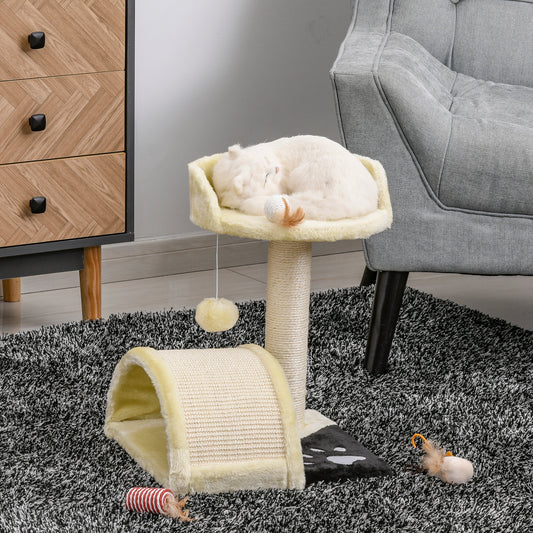 PawHut Cat Tree Cat Scratching Post Scratching Scratcher Post Kitten Activity Centre Climber Hanging Ball Beige