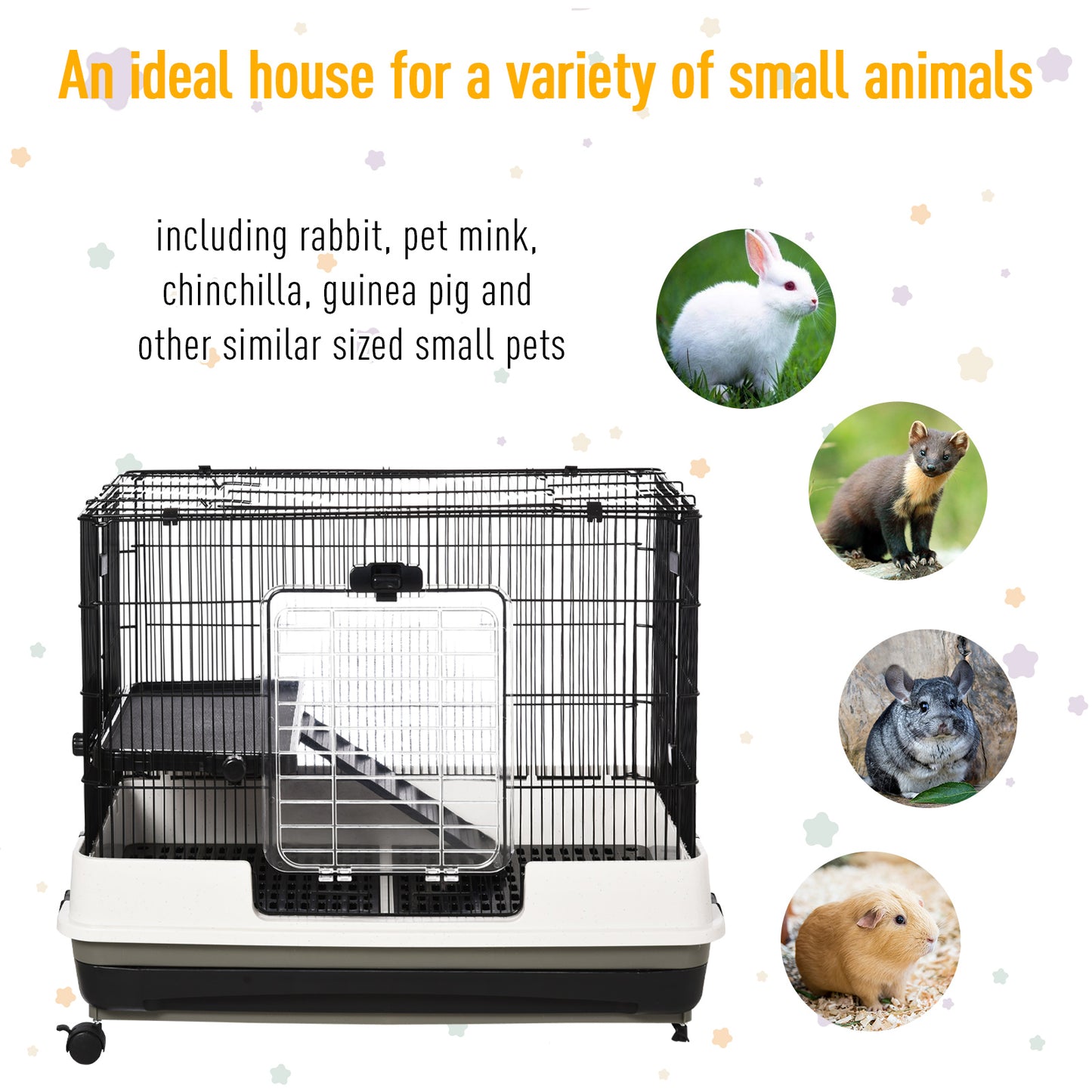 PawHut Small Animal Guinea Pigs Hutches Steel Wire Rabbit Cage Pet Play House  W/ Waste Tray Black