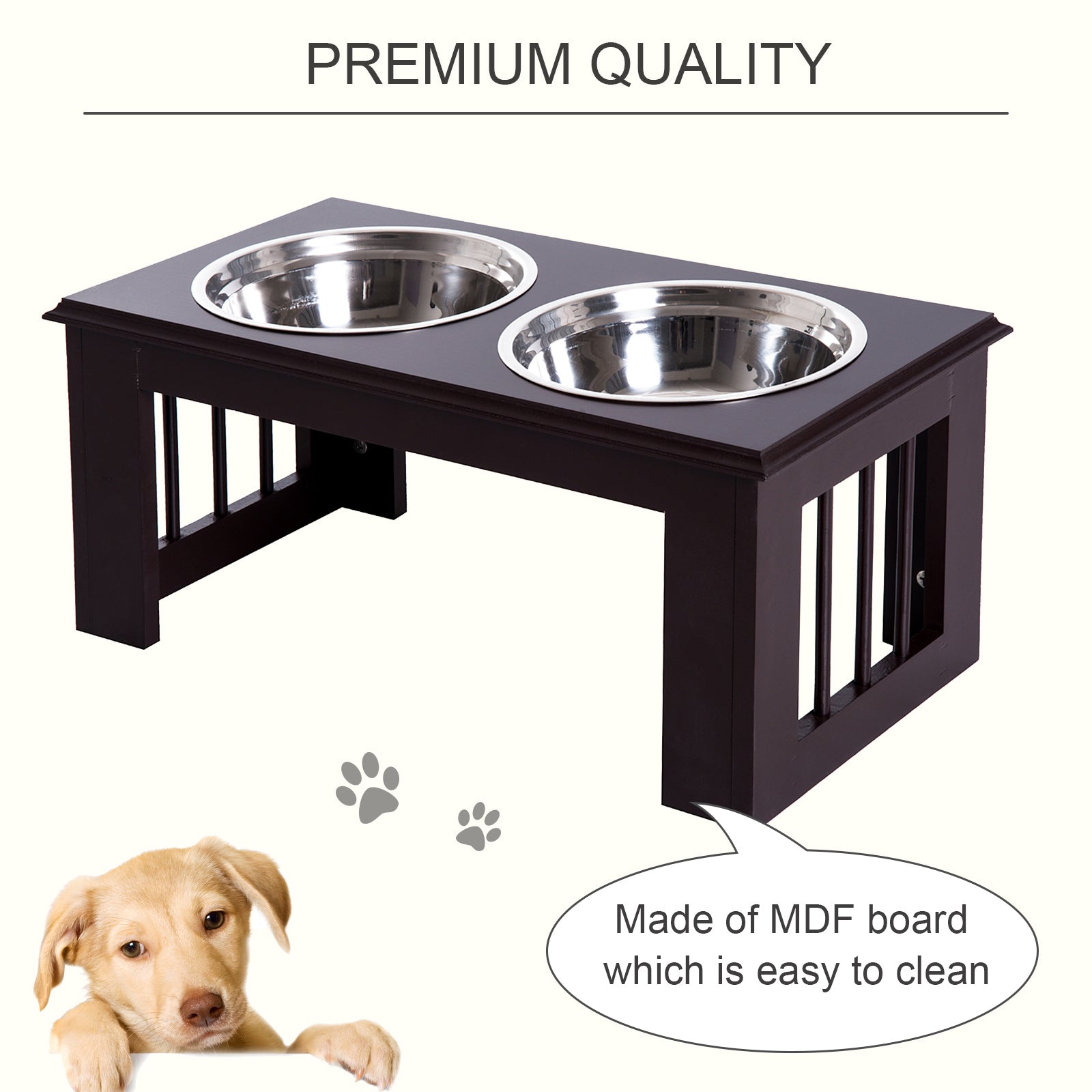 Pawhut Stainless Steel Pet Feeder, 58.4Lx30.5Wx25.4H cm-Brown