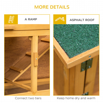 PawHut Double Decker Rabbit Hutch 2-Tier Guinea Pig House Pet Cage Outdoor with Sliding-out Tray Asphalt Roof Ramp, 100x47x91cm, Yellow