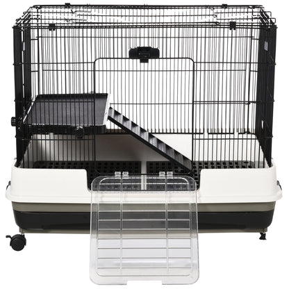 PawHut Small Animal Steel Wire Rabbit Cage Pet Play House  W/ Waste Tray Black