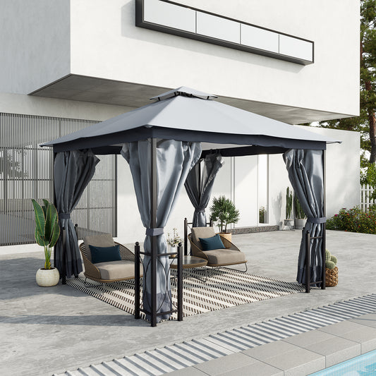 outsunny-4-x-3-35m-patio-metal-gazebo-canopy-garden-tent-sun-shade-outdoor-shelter-with-2-tier-roof-netting-and-curtains-steel-frame-grey