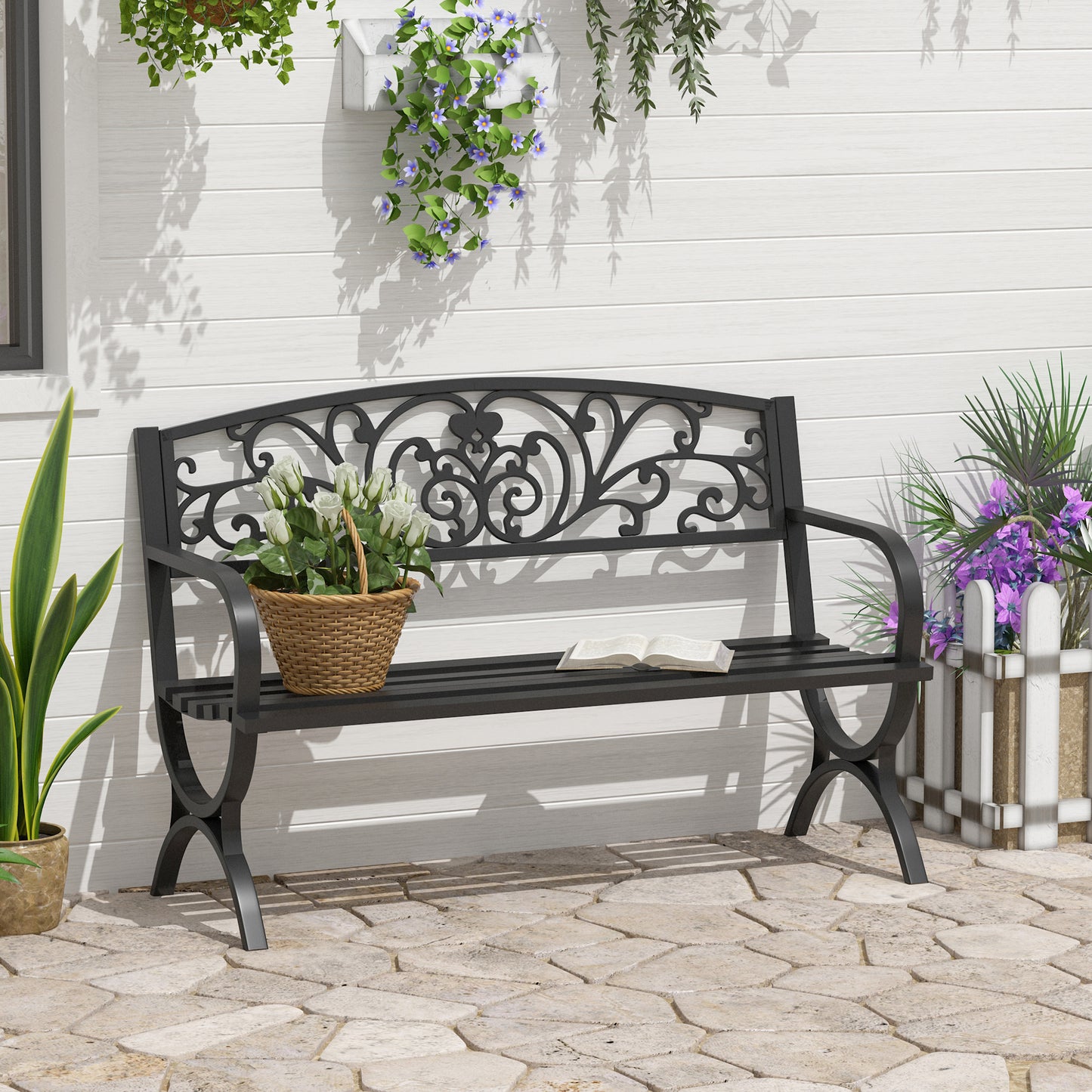 outsunny-2-seater-metal-garden-bench-garden-park-porch-chair-outdoor-patio-loveseat-seat-black