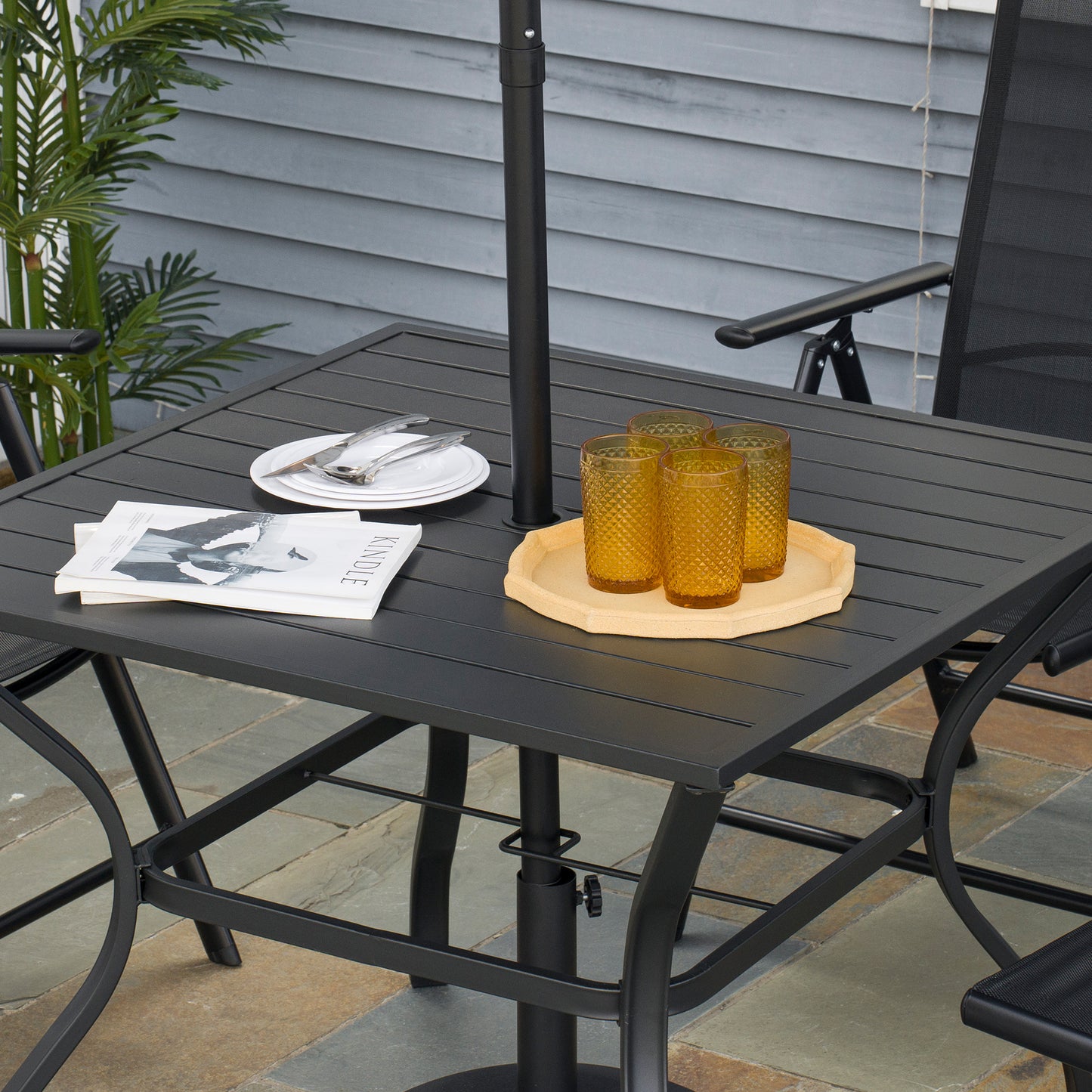 outsunny-garden-table-with-parasol-hole-outdoor-dining-garden-table-for-four-square-patio-table-with-slatted-metal-plate-top-black