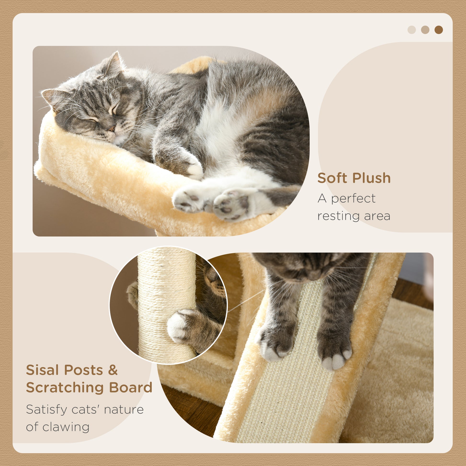 PawHut Sisal Cat Rest & Play Activity Tree w/ 2 House Cream White