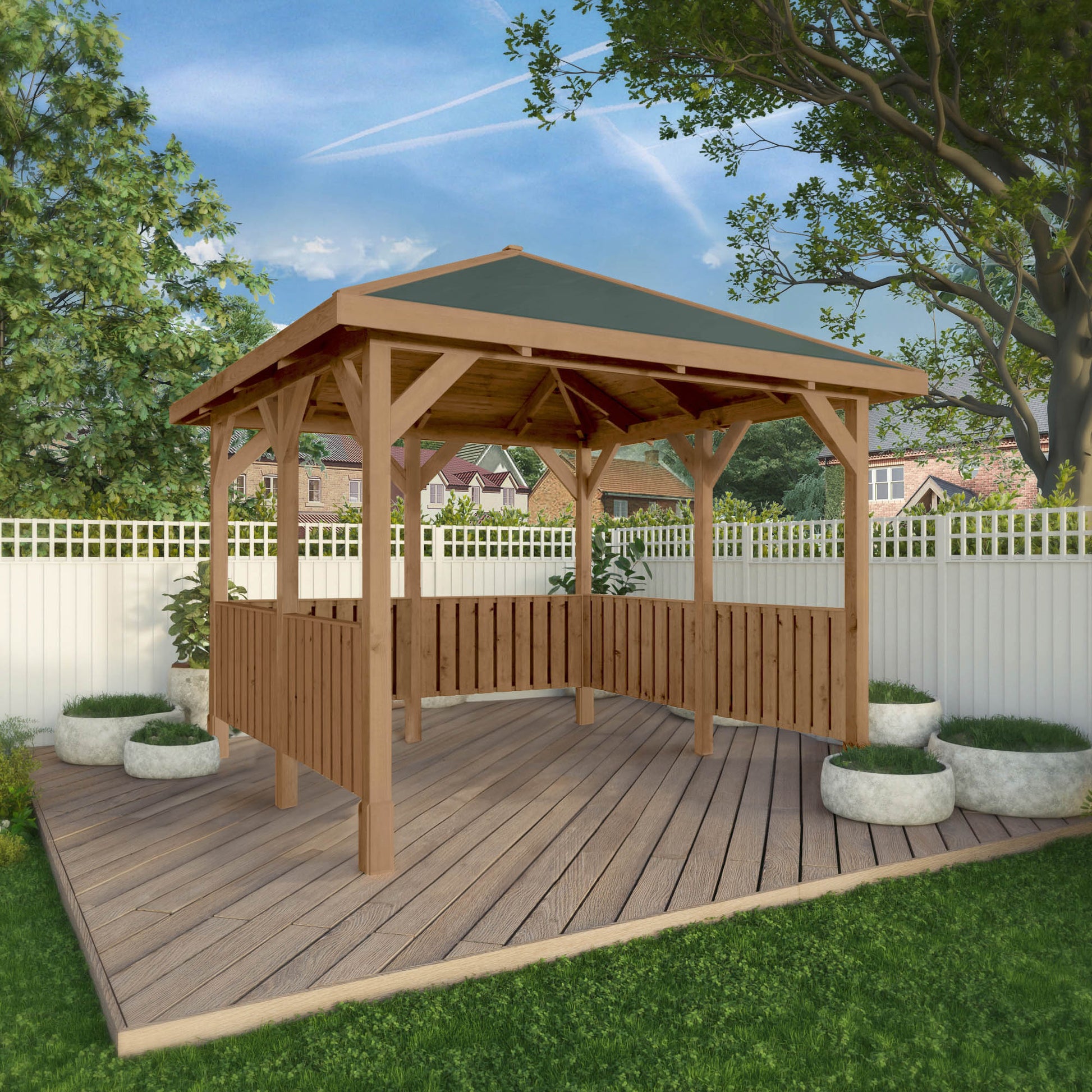 Pressure Treated Gazebo With Roof 3M X 3M With 6X Vertical Strip Rails