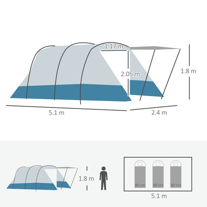 outsunny-6-8-person-tunnel-tent-camping-tent-with-bedroom-living-room-sewn-in-floor-3-doors-and-carry-bag-2000mm-water-column-for-fishing-blue