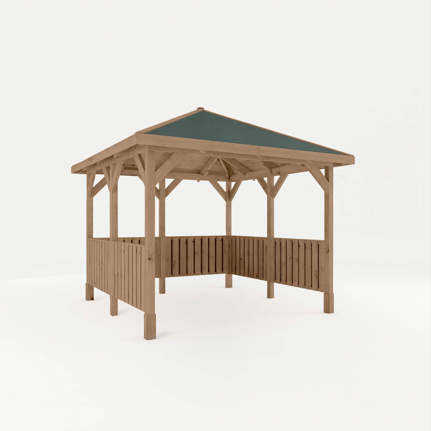 Pressure Treated Gazebo With Roof 3M X 3M With 6X Vertical Strip Rails