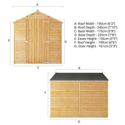 8 X 6 Overlap Apex - Single Door - Windowless