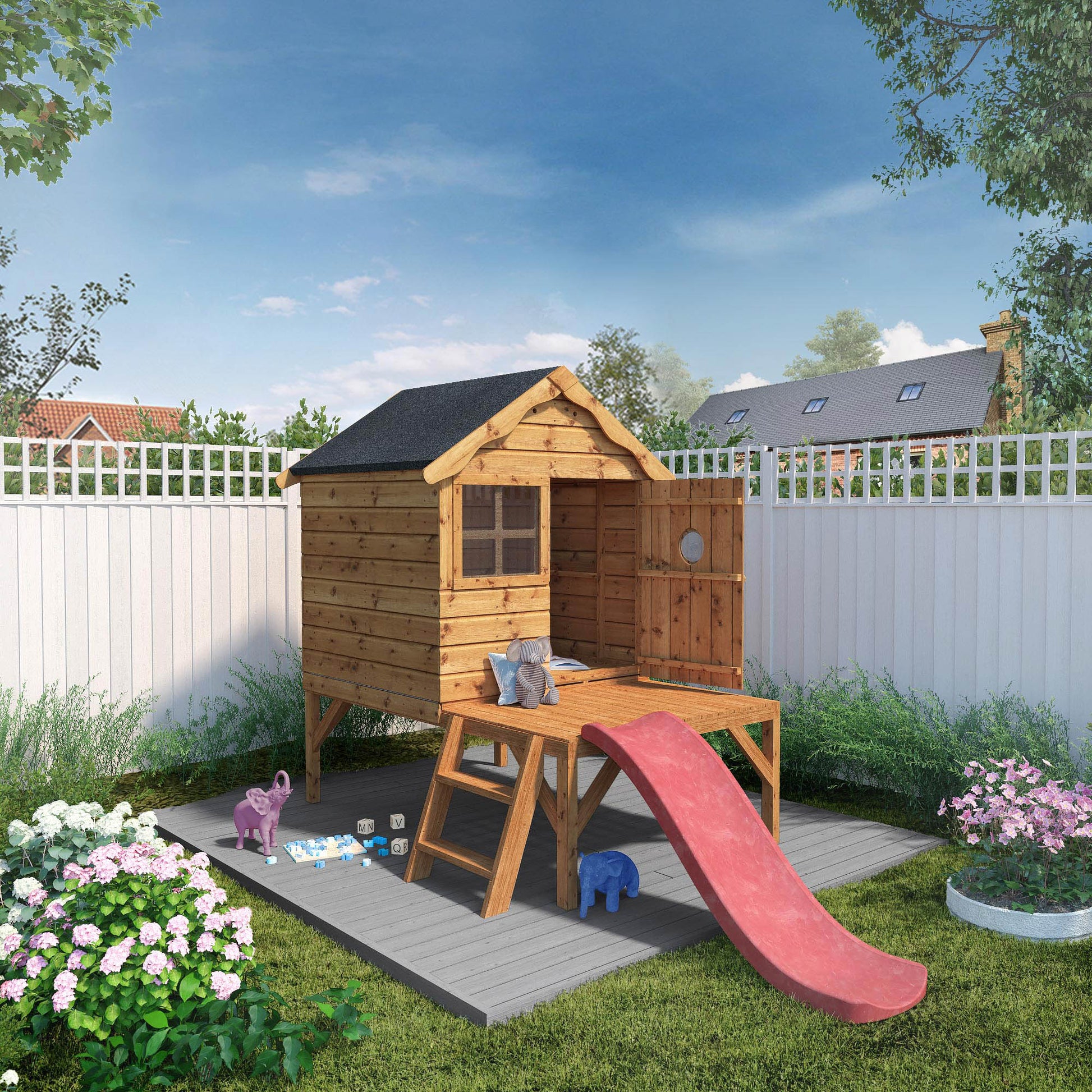 Snug Playhouse With Tower & Slide