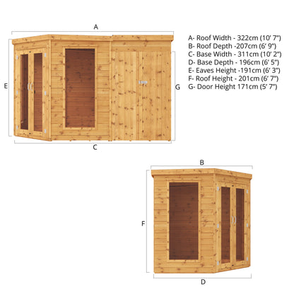 7 X 7 Corner Summerhouse With Side Shed