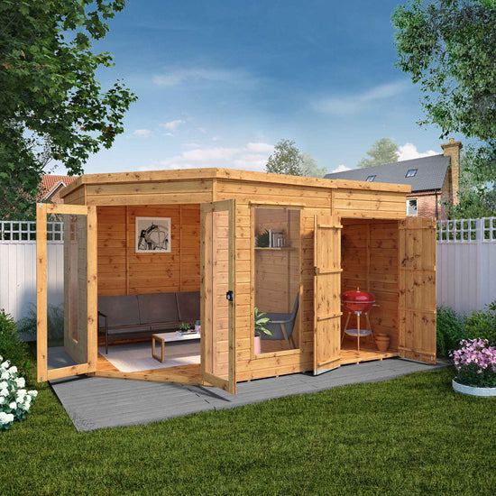 8 X 8 Corner Summerhouse With Side Shed