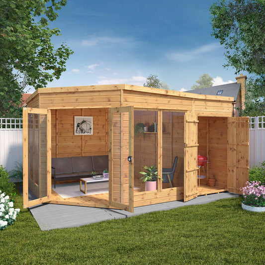 9 X 9 Corner Summerhouse With Side Shed