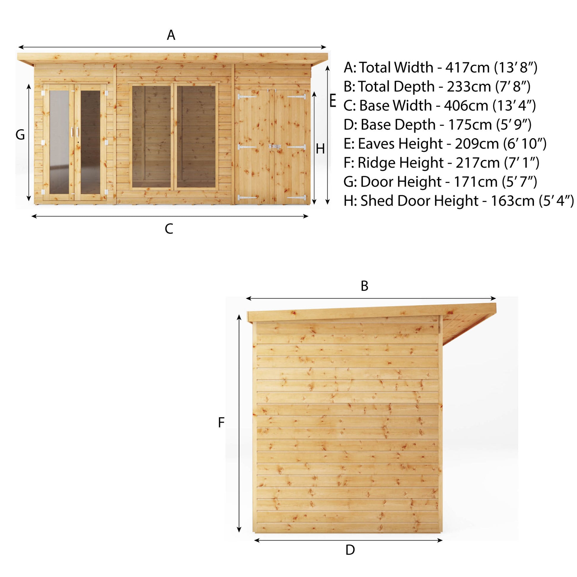 14 X 6 Maine Pent Summerhouse + Side Shed