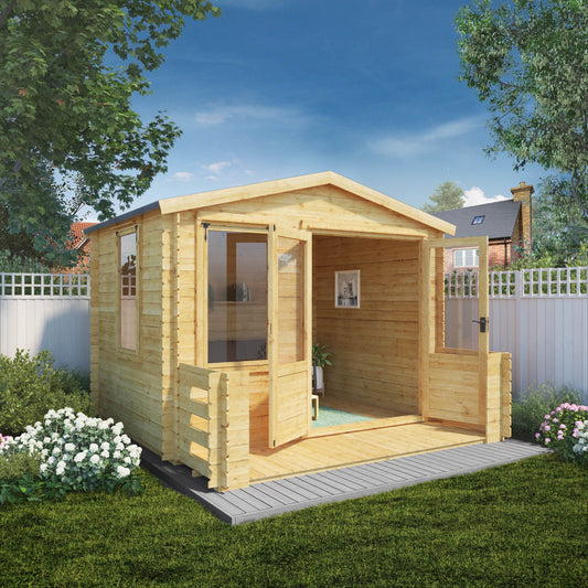 3.3M X 3.4M Log Cabin With Veranda - 19Mm