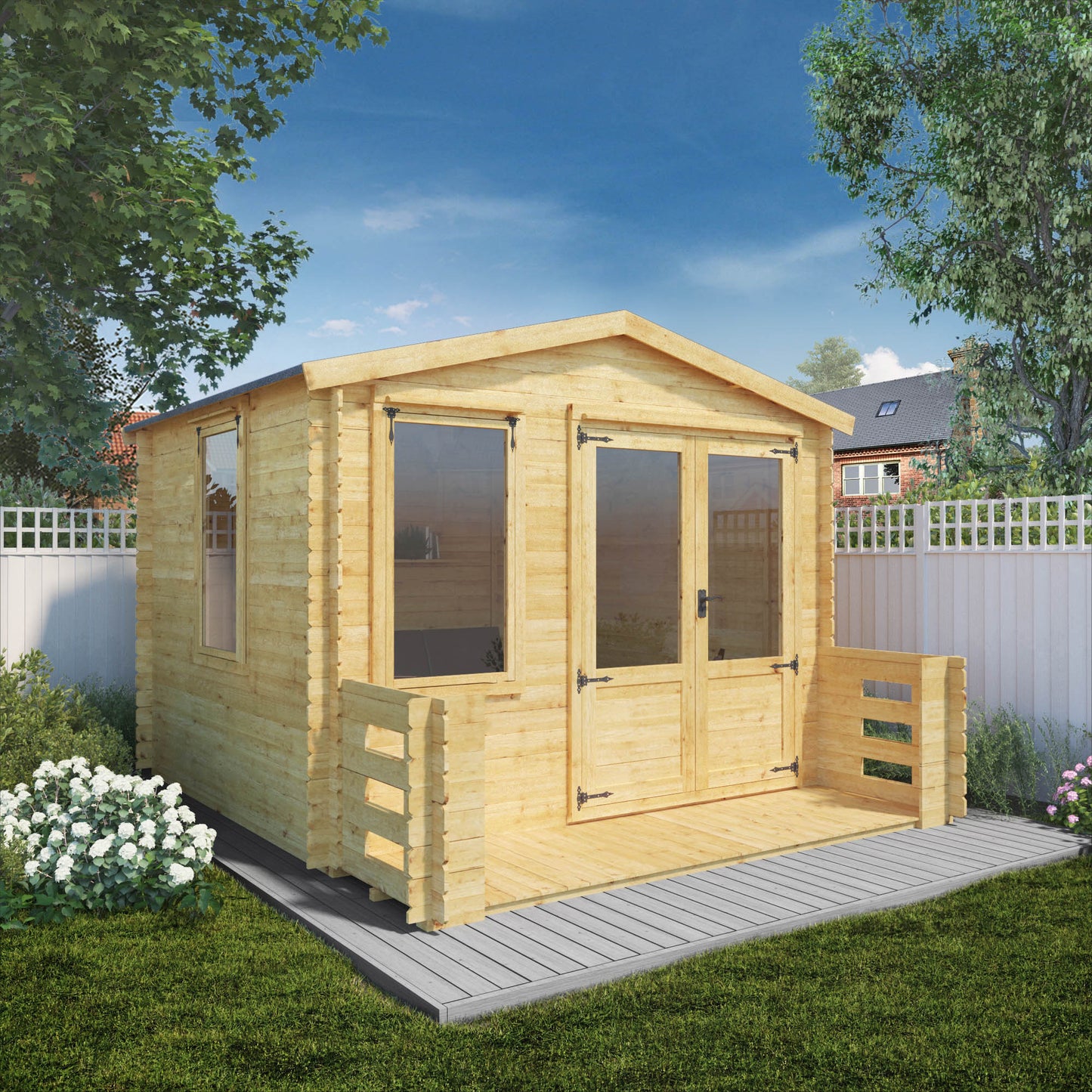 3.3M X 3.7M Log Cabin With Veranda - 19Mm