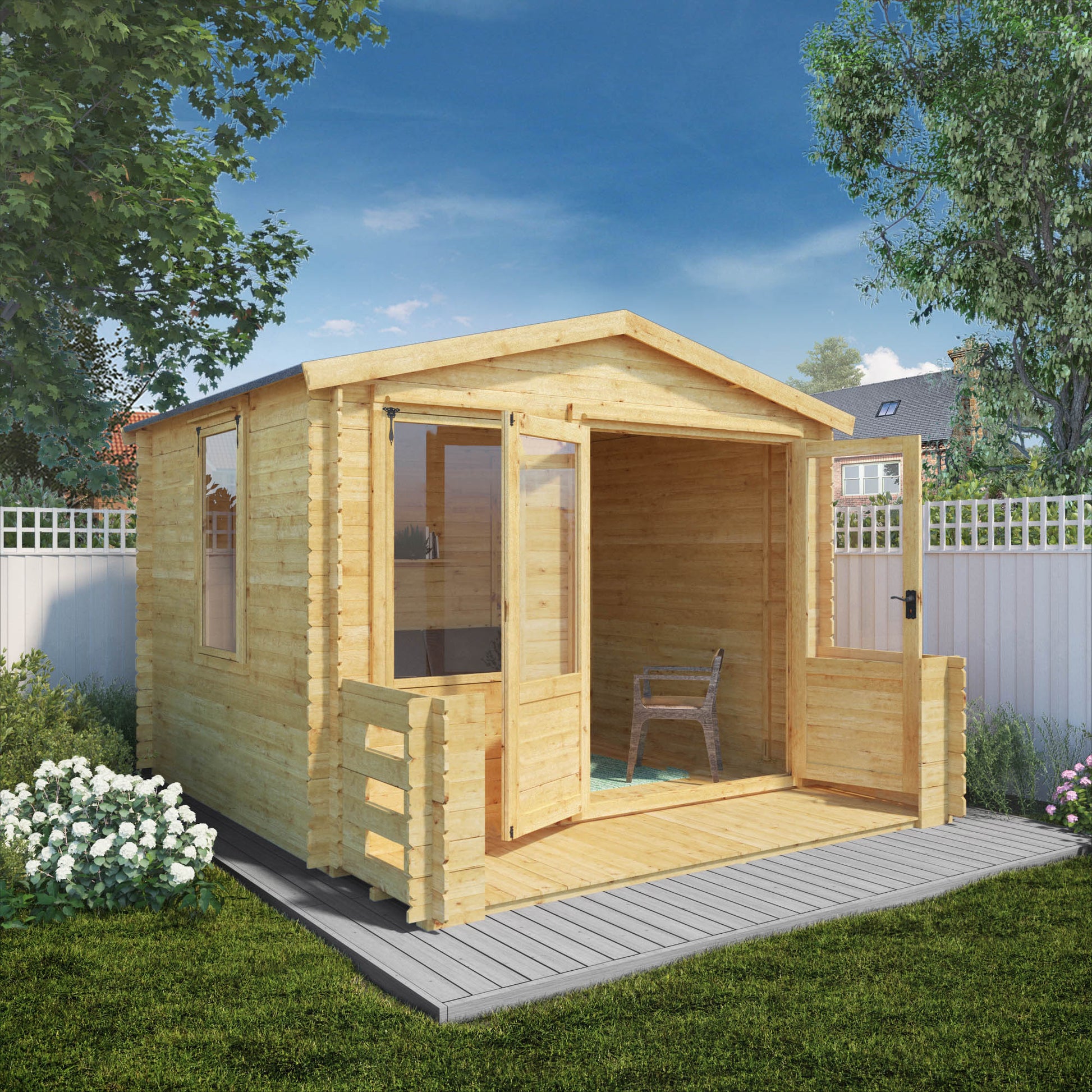 3.3M X 3.7M Log Cabin With Veranda - 19Mm