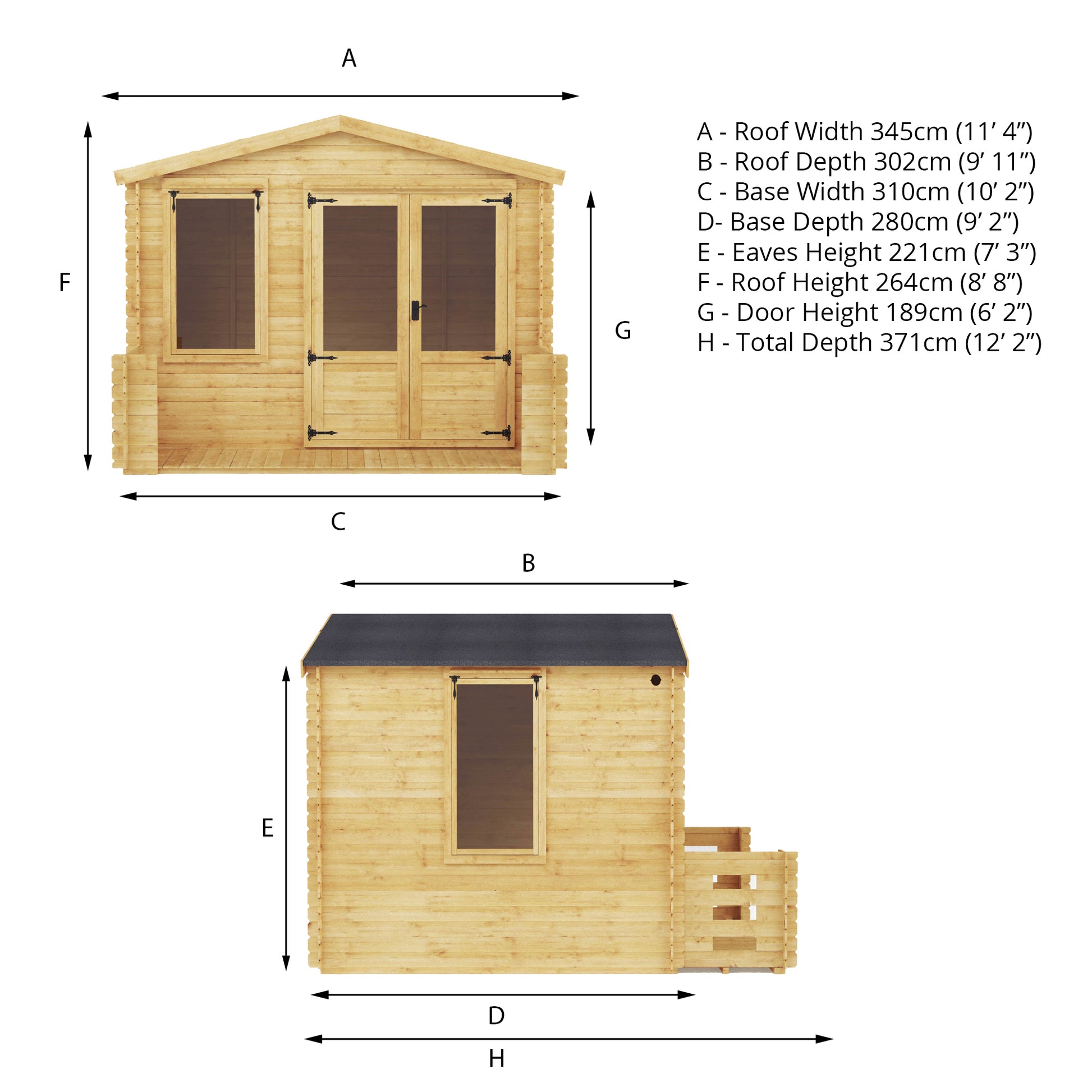 3.3M X 3.7M Log Cabin With Veranda - 19Mm