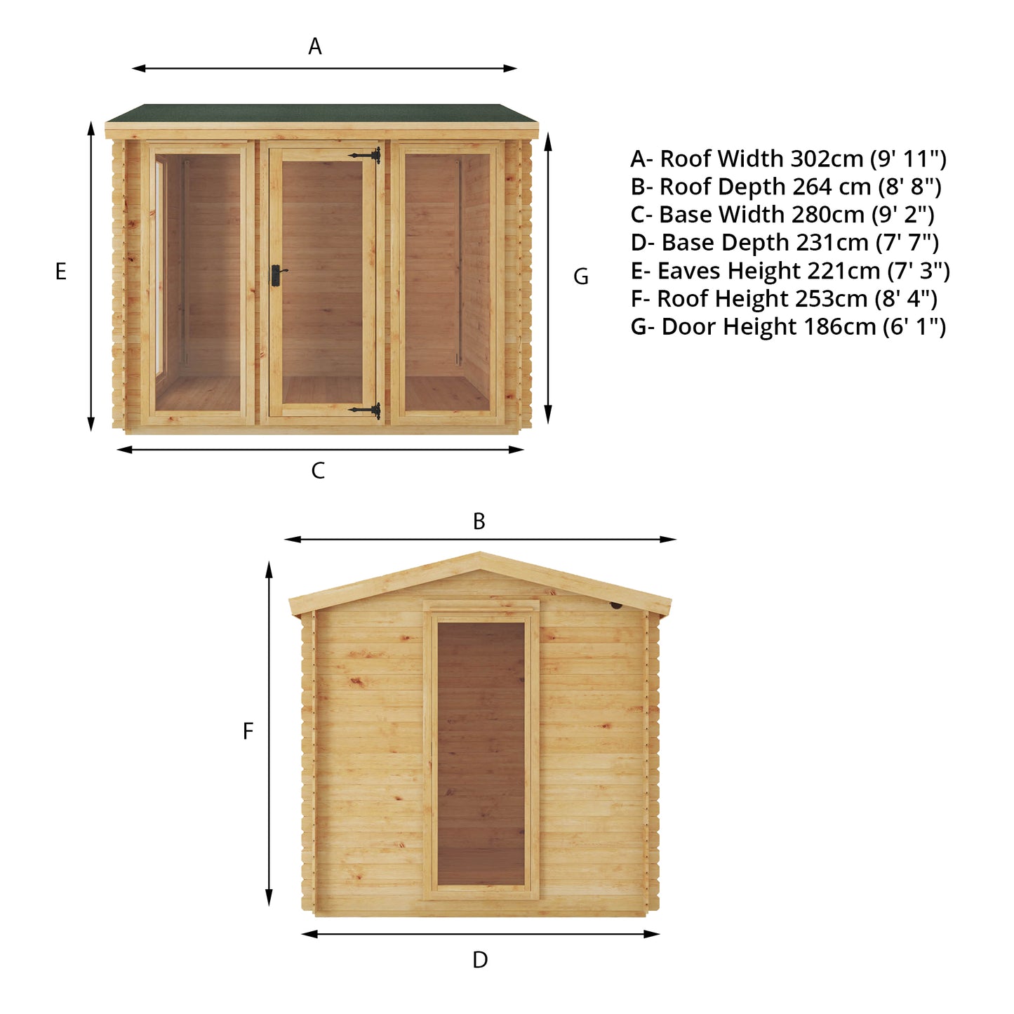 3M X 2.5M Log Cabin - 19Mm