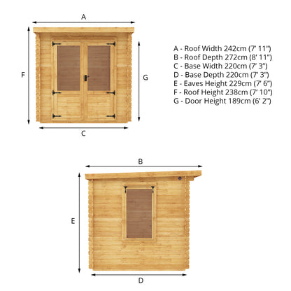 2.4M X 2.4M Pent 19Mm Log Cabin