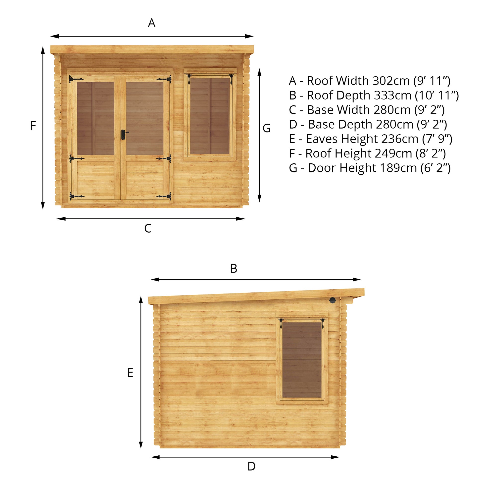 3M X 3M Pent Log Cabin - 19Mm