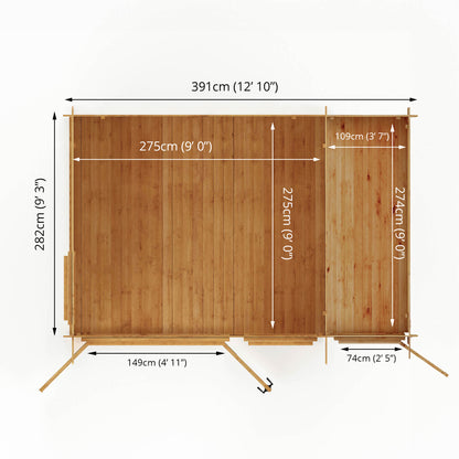 4.1M X 3M Pent Log Cabin With Side Shed - 19Mm