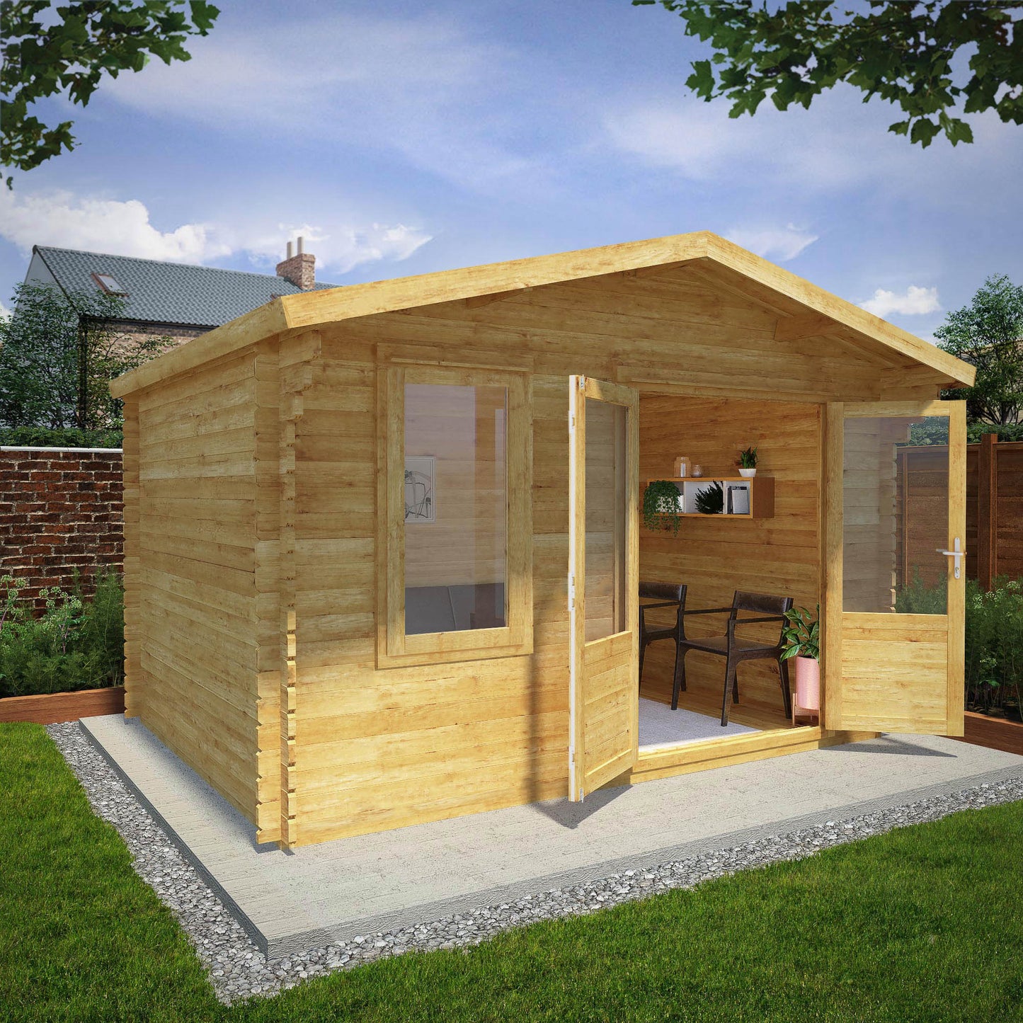 4M X 3M Retreat Log Cabin - 44Mm Double Glazed