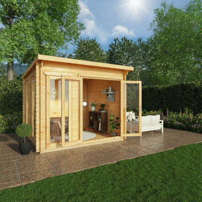 3M X 3M Studio Pent Log Cabin - 28Mm