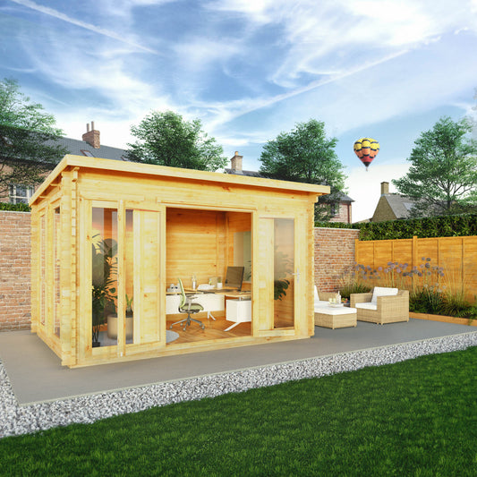 4M X 3M Studio Pent Log Cabin - 28Mm