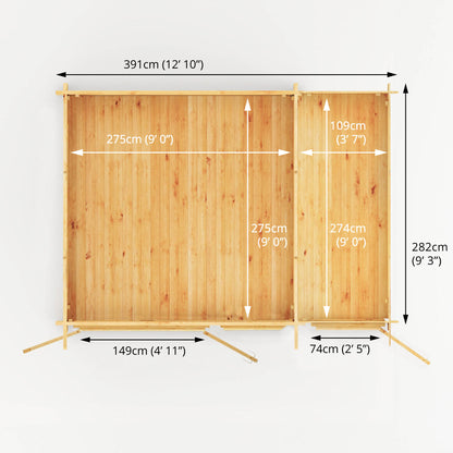 4.1M X 3M Elite Pent Log Cabin With Side Shed - 28Mm