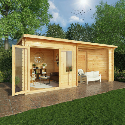 6M X 3M Elite Pent Log Cabin With Patio Area - 28Mm