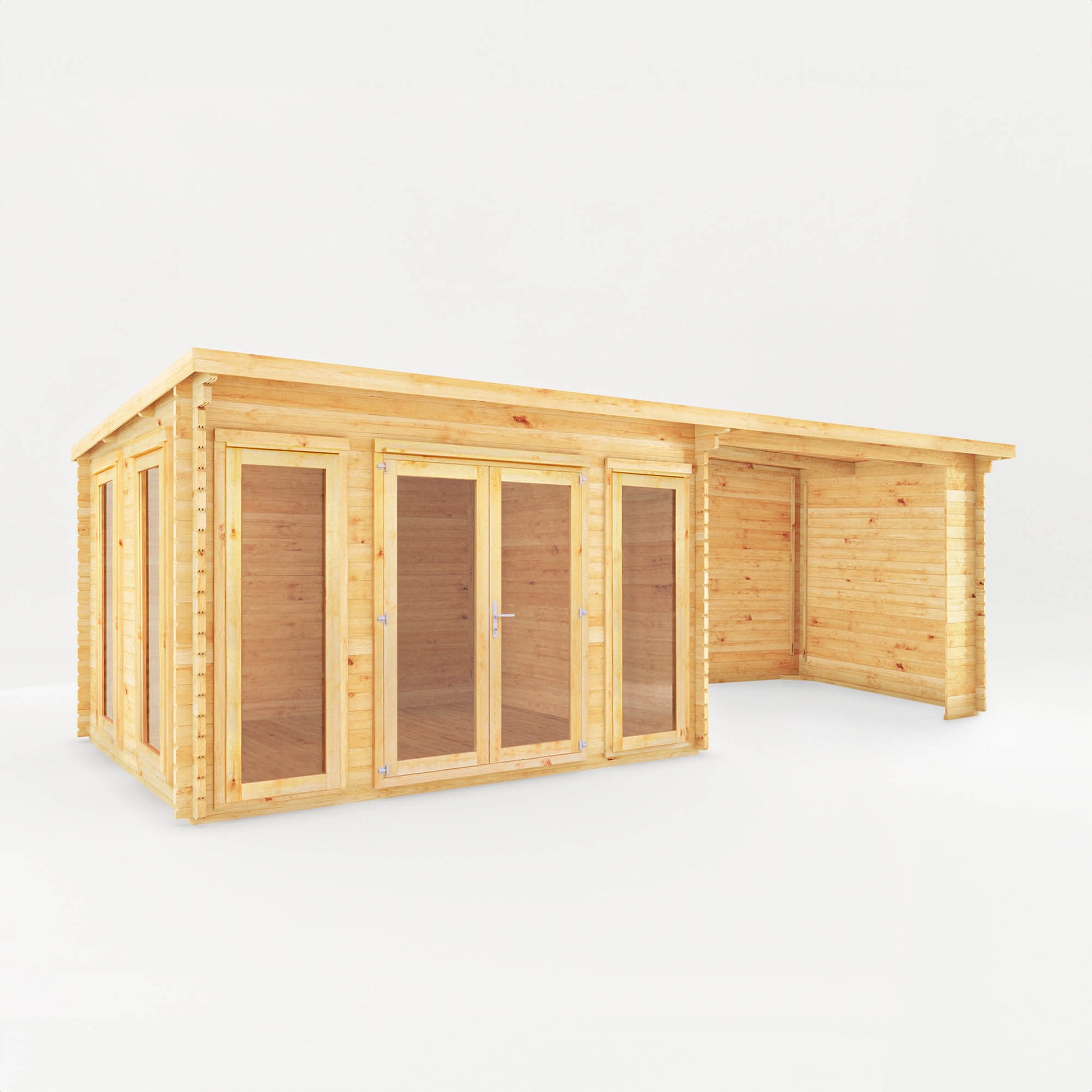 7M X 3M Studio Pent Log Cabin With Patio Area - 28Mm