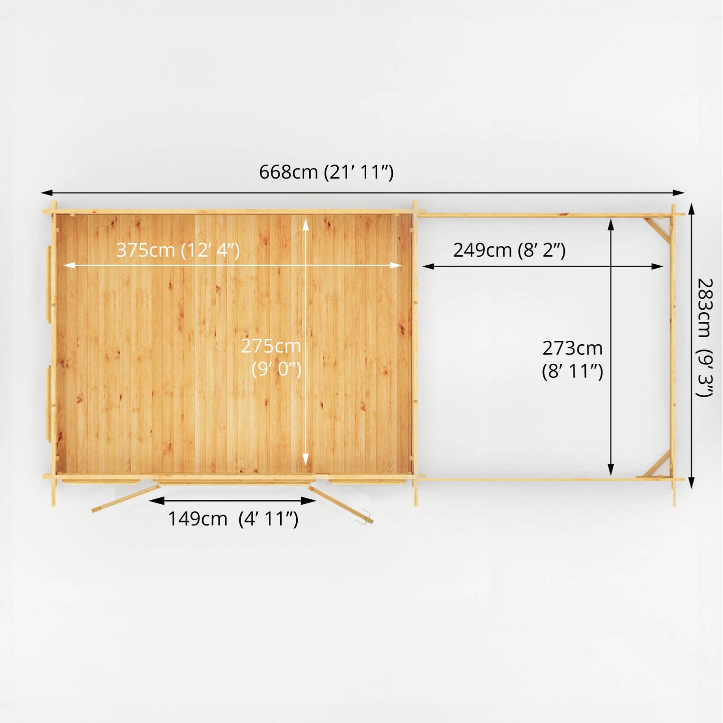 7M X 3M Studio Pent Log Cabin With Patio Area - 28Mm