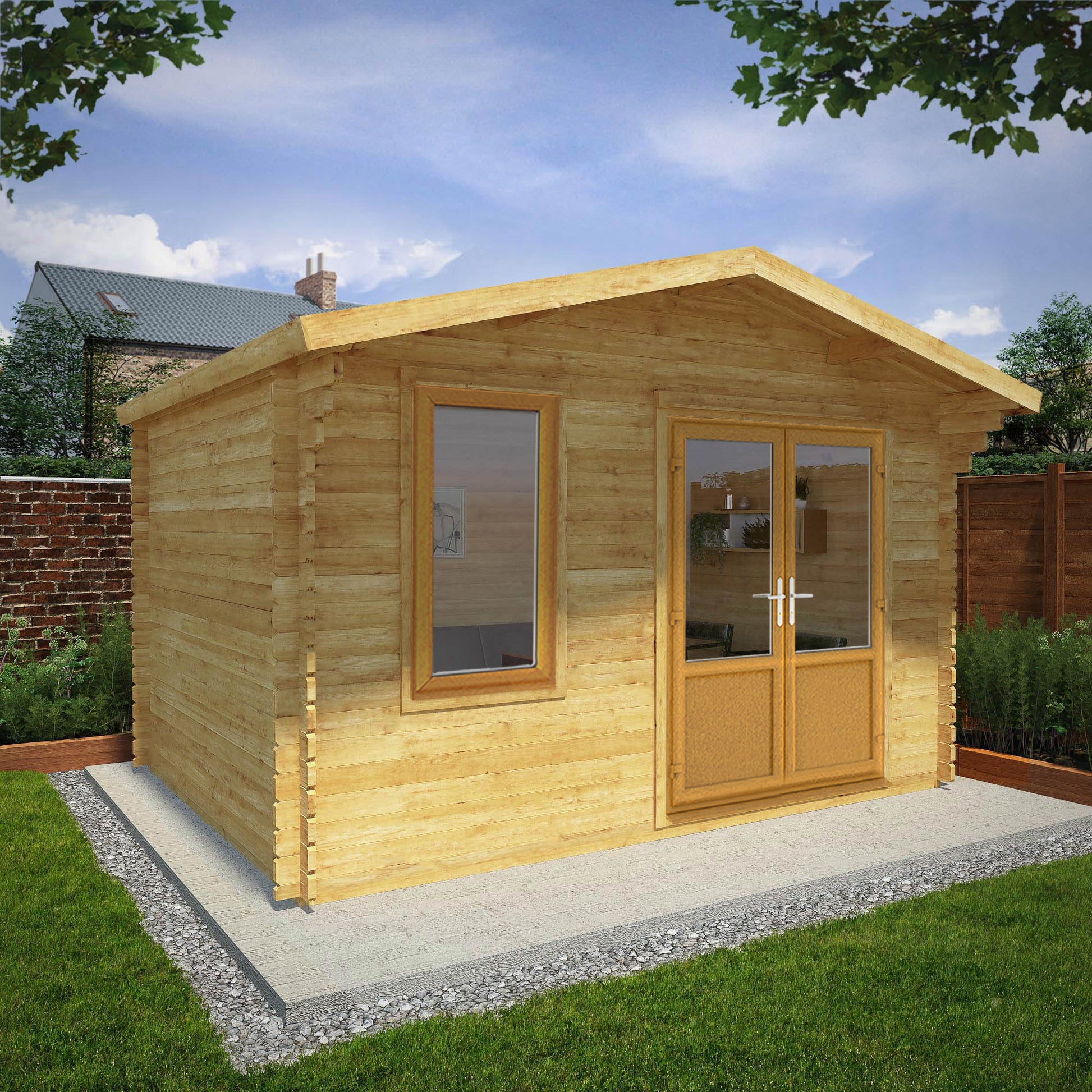 4M X 3M Retreat Log Cabin - 44Mm (Upvc Windows & Door) - Oak