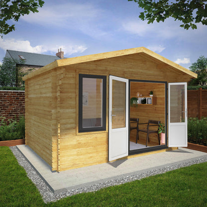 4M X 3M Retreat Log Cabin - 44Mm (Upvc Windows & Door) - Grey