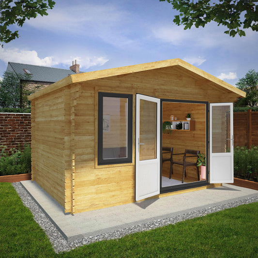 4M X 3M Retreat Log Cabin - 44Mm (Upvc Windows & Door) - Grey