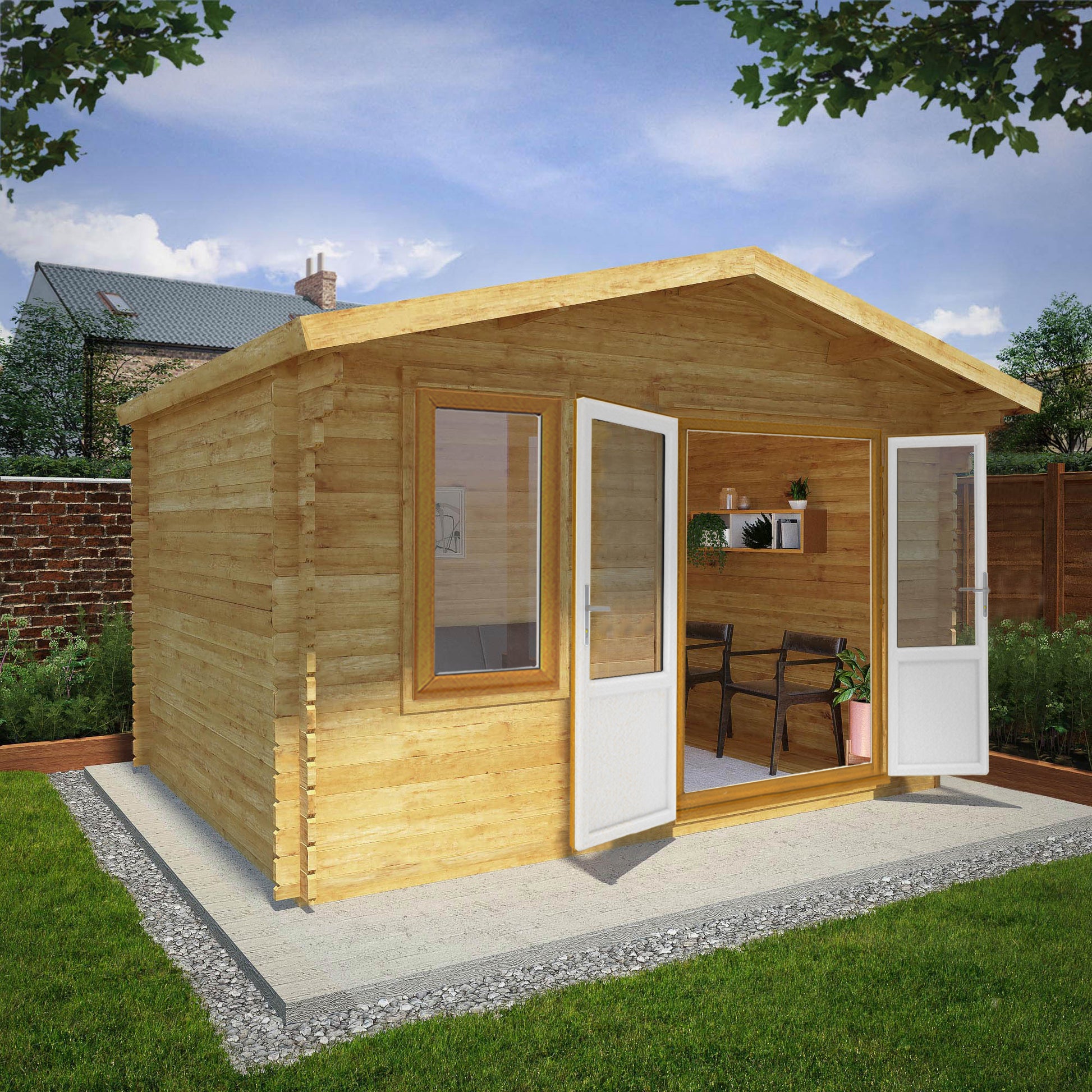 4M X 3M Retreat Log Cabin - 44Mm (Upvc Windows & Door) - Oak