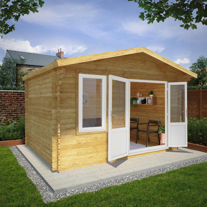 4M X 3M Retreat Log Cabin - 44Mm (Upvc Windows & Door) - White