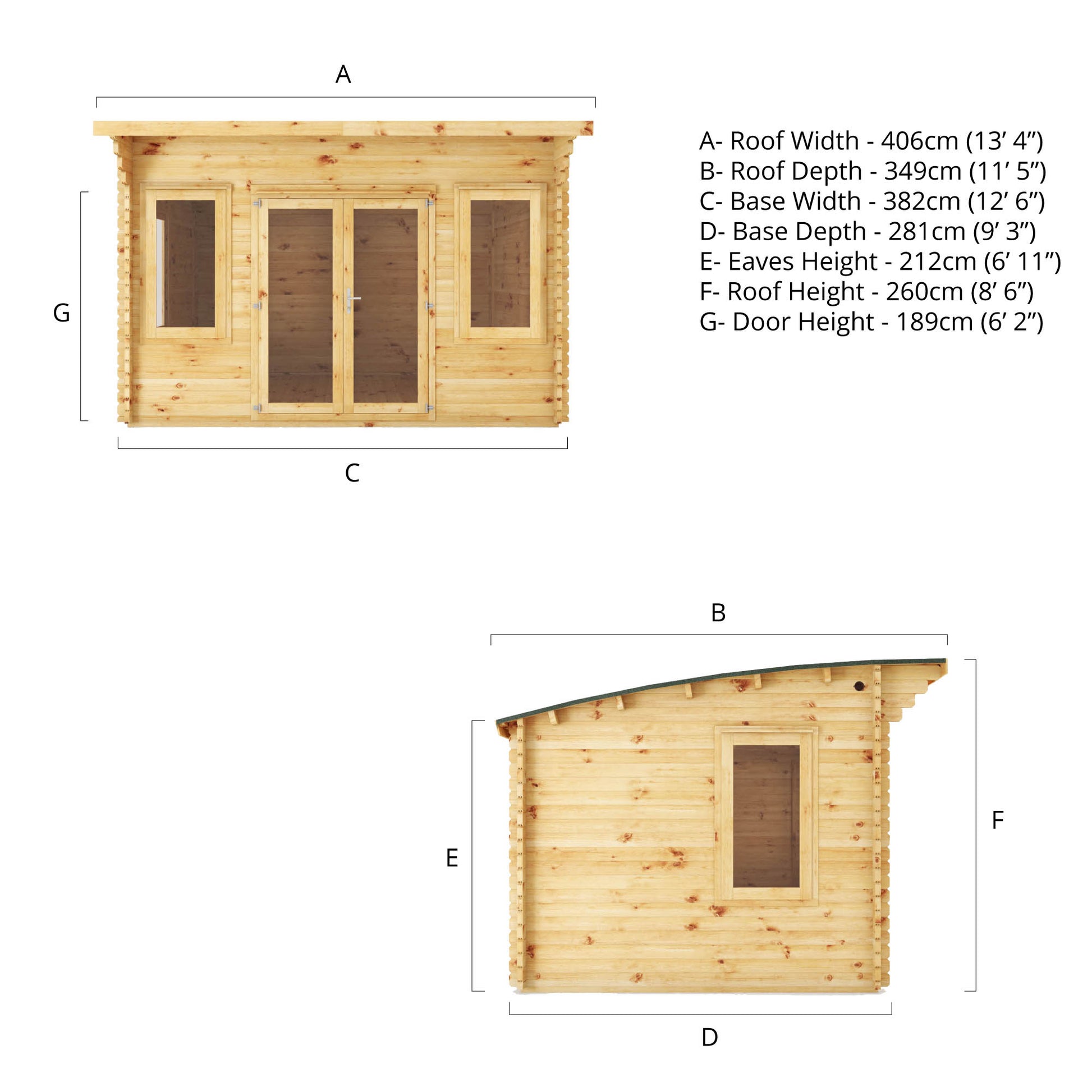 4M X 3M Curved Roof Log Cabin - 44Mm