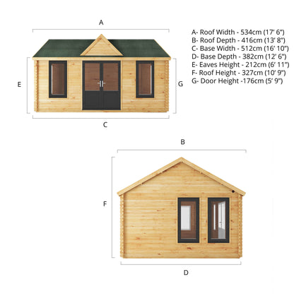 5.3M X 4M Clock Tower Log Cabin - 44Mm (Upvc Windows & Door) - Grey