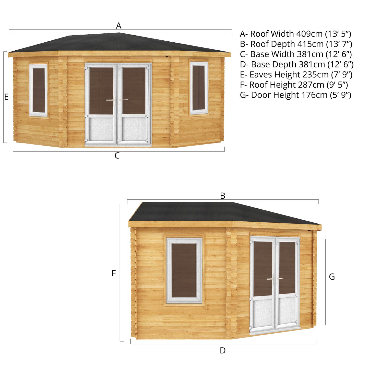 4M X 4M Corner Cabin - 44Mm (Upvc Windows & Door) - White