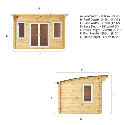 4M X 3M Curved Roof Log Cabin - 44Mm (Upvc Windows & Door) - White